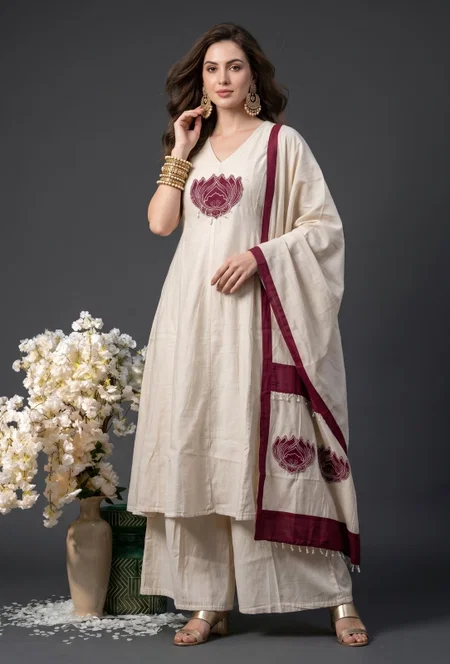 K 1207 By Naisha Roman Embroidery Kurti With Bottom Dupatta 